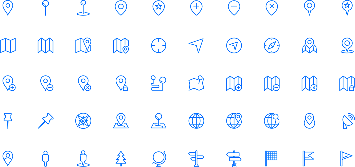 Map and Location Line Icons