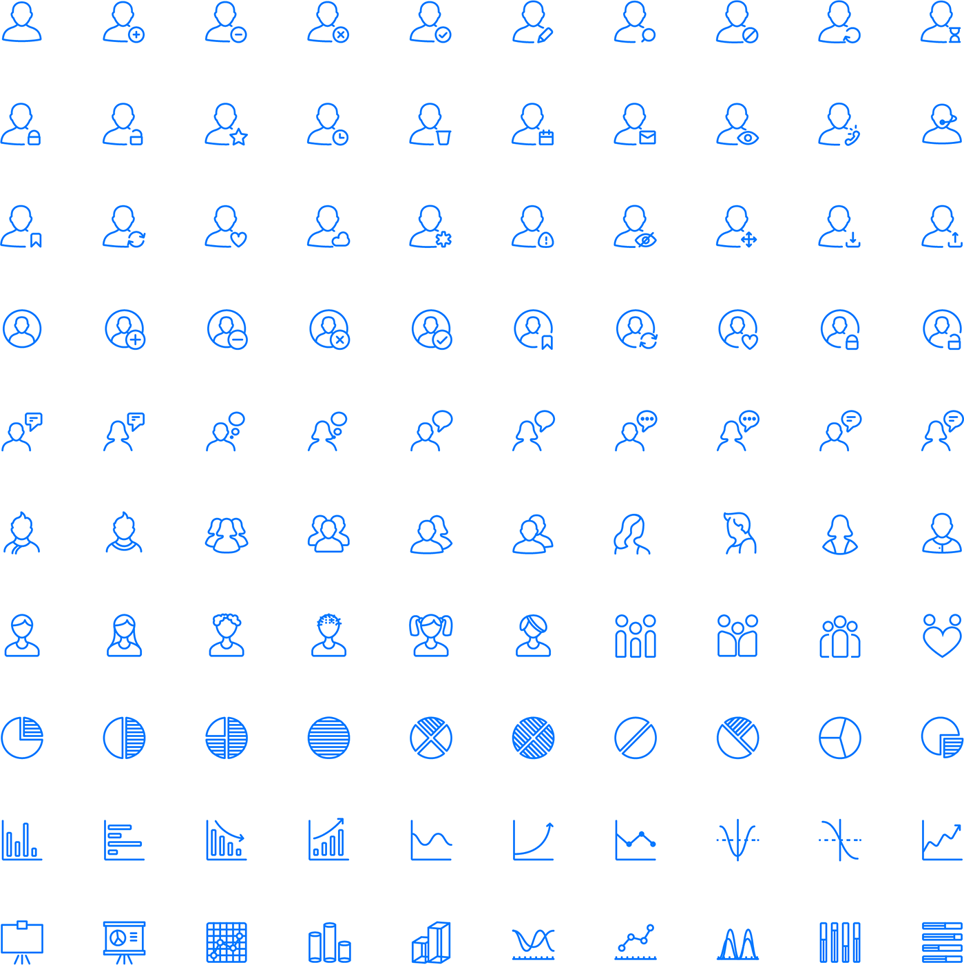 Users and Charts Line Icons
